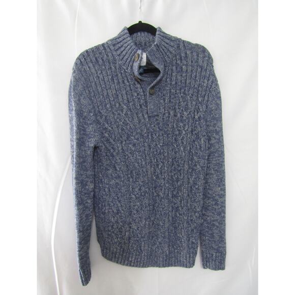Old Navy Men’s Cotton Blue Knit Mock Neck Sweater Medium Coastal Nautical Indie - Picture 1 of 5